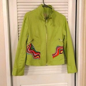 Lime green jacket with hand painted pocket details
